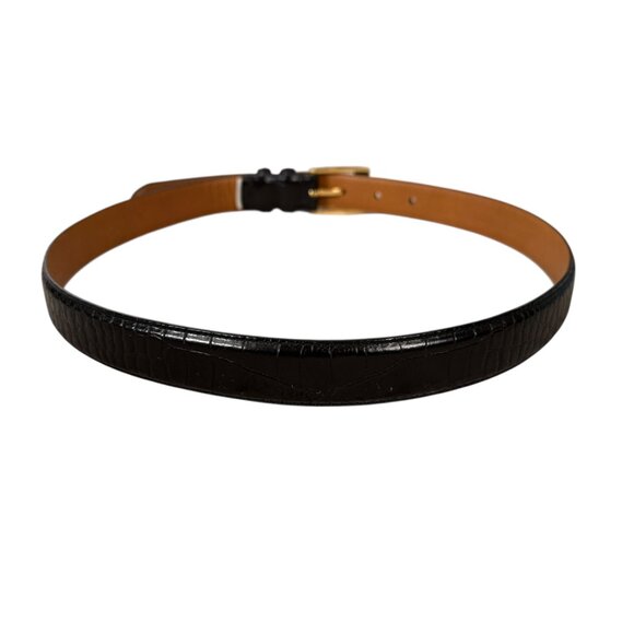 Ralph Lauren men's black Italian leather adjustable waist belt gold buckle M - Picture 6 of 12